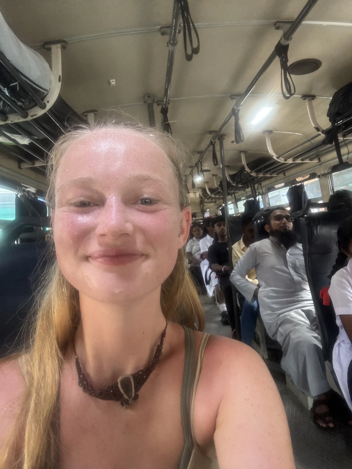 Hagar travelling on a local bus in Sri Lanka